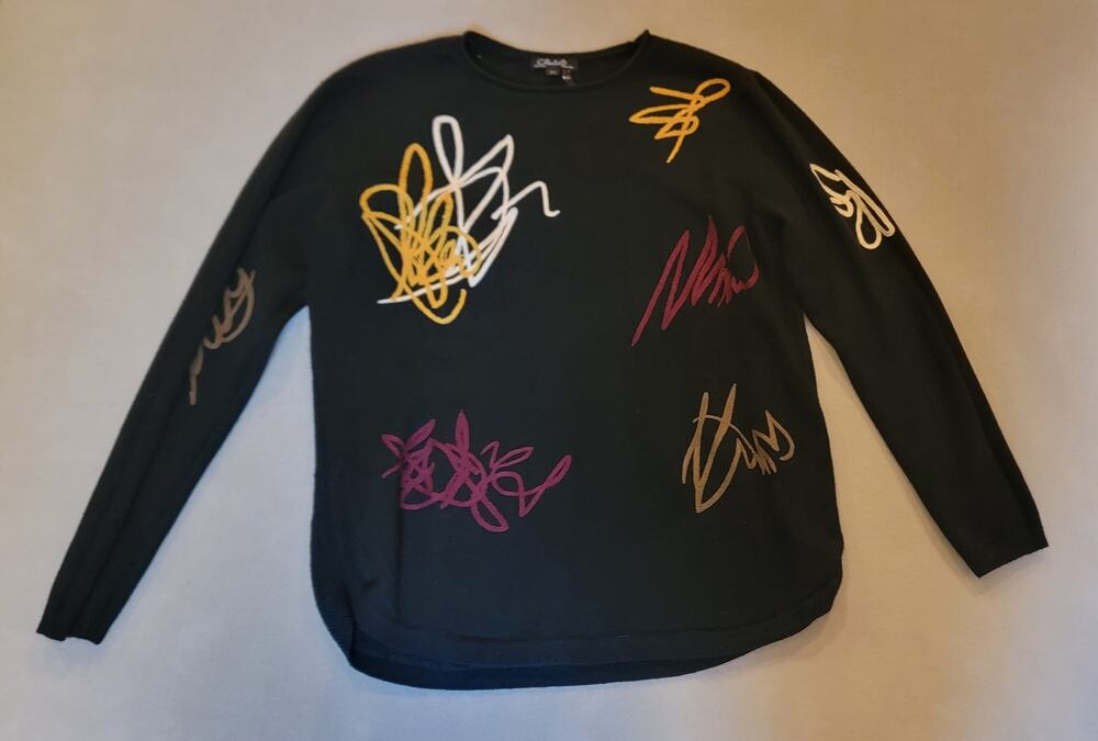 Charlie B Scribble Jacquard Knit Sweater Size: Large